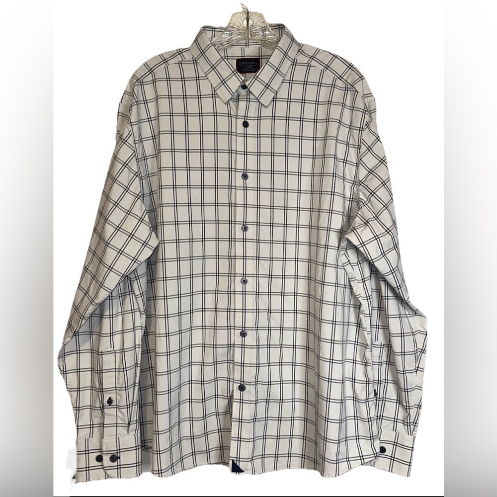 Untuckit Shirt Mens XL Button Up Check Plaid White Blue‎ Long Sleeve Button Up